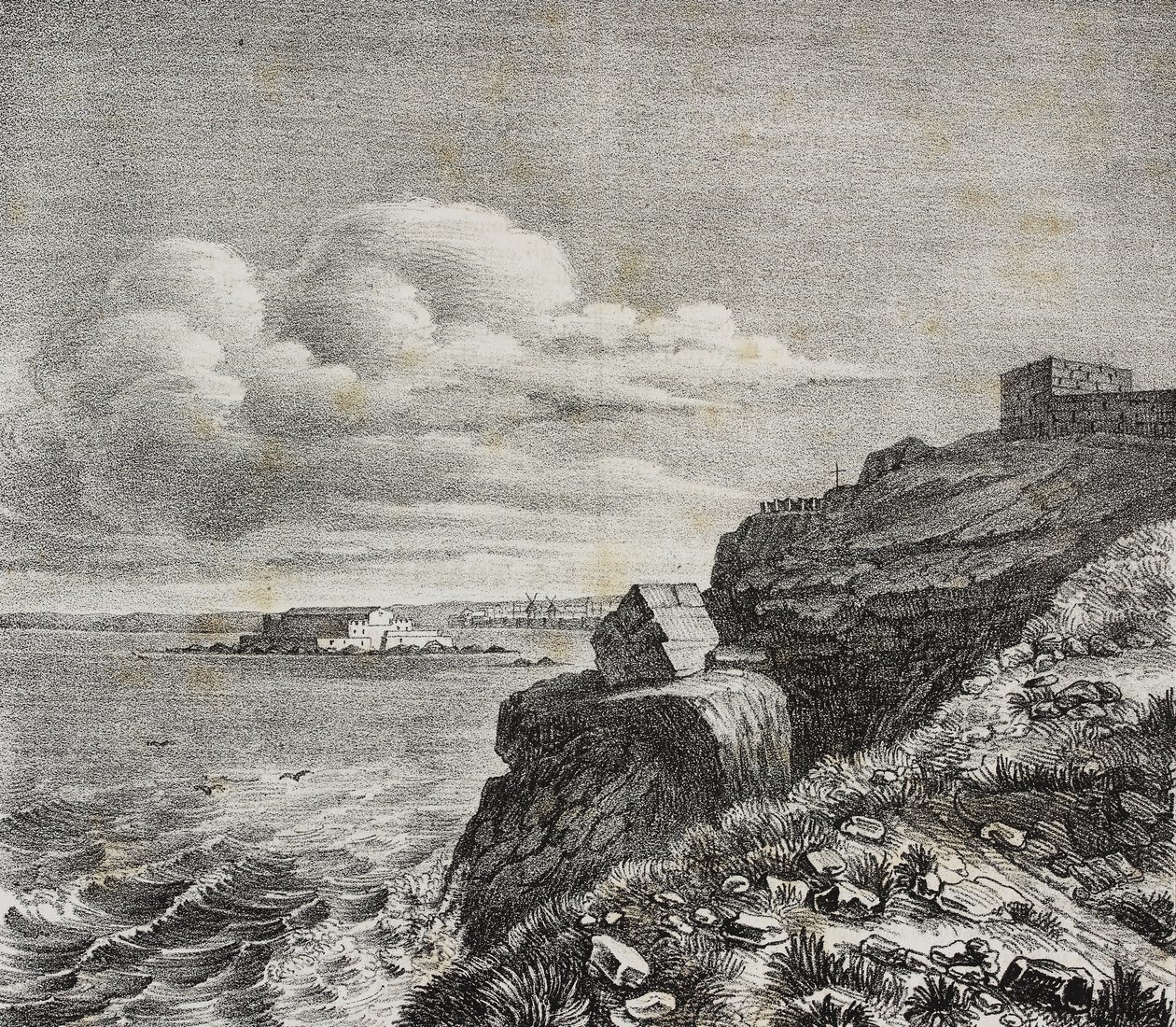 Tombe de François-René de Chateaubriand à Saint-Malo, France, lithographie de Gaetano Riccio de Poliorama Pittoresco, n 32, 18 mars - Salvatore Puglia