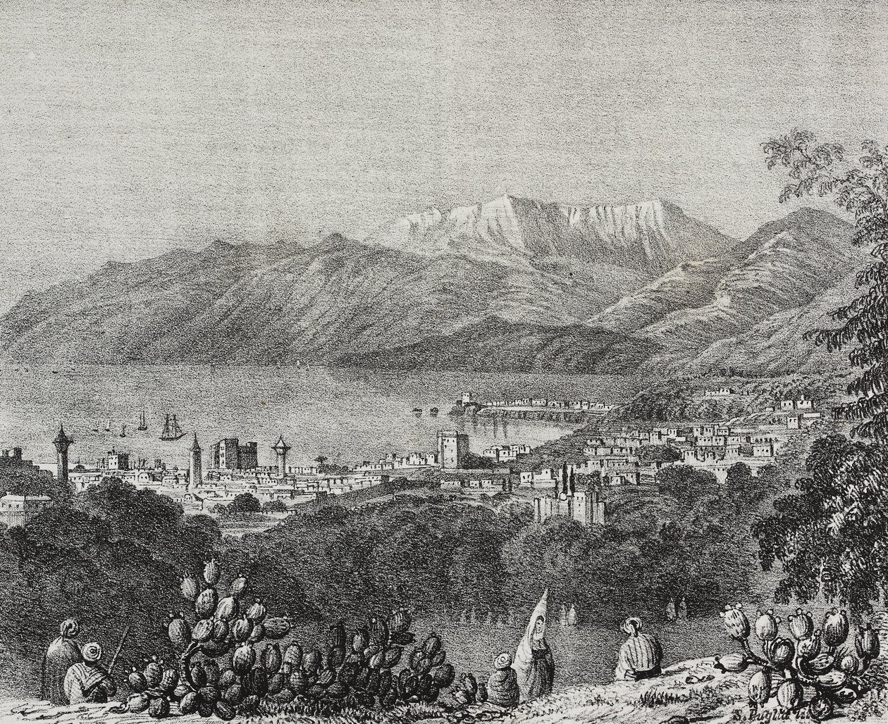 Vue de Beyrouth et de la chaîne du Mont Liban, Liban, lithographie de Salvatore Puglia de Poliorama Pittoresco, n 8, 1er octobre - Salvatore Puglia