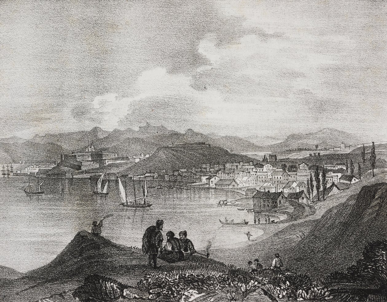 Vue de Corfou depuis le mont Oliveto, îles Ioniennes, Grèce, lithographie de Salvatore Puglia de Poliorama Pittoresco, n°25, 25 janvier - Salvatore Puglia