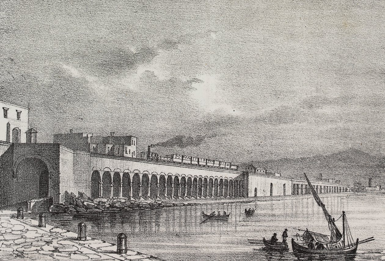 Vue du chemin de fer à Torre Annunziata, Campanie, Italie, lithographie de Gaetano Riccio de Poliorama Pittoresco, n 21, 31 décembre - Salvatore Puglia