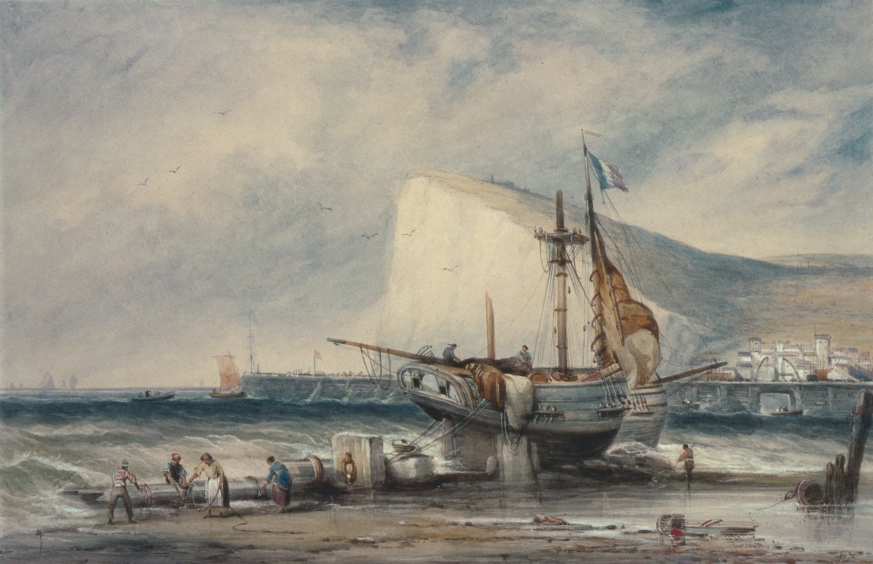 La falaise de Shakespeare, Douvres, avec des luggers sur la plage - Samuel Austin