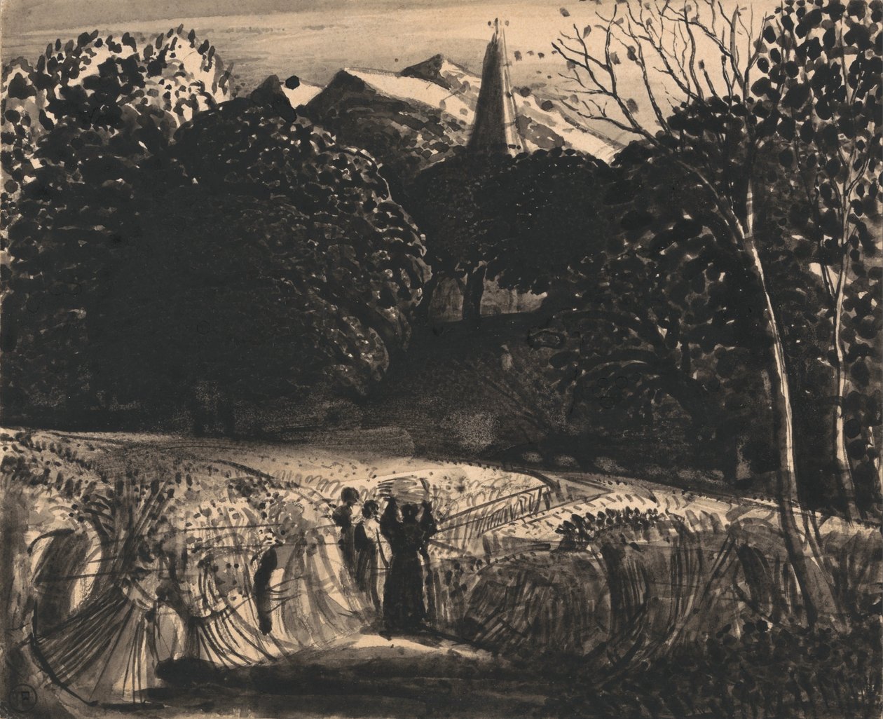 Champ de blé et église au clair de lune - Samuel Palmer
