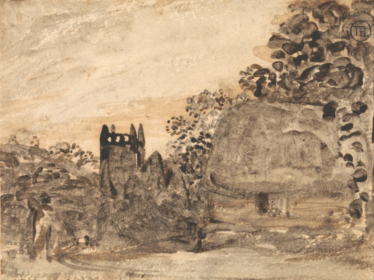 Chaumière et église - Samuel Palmer