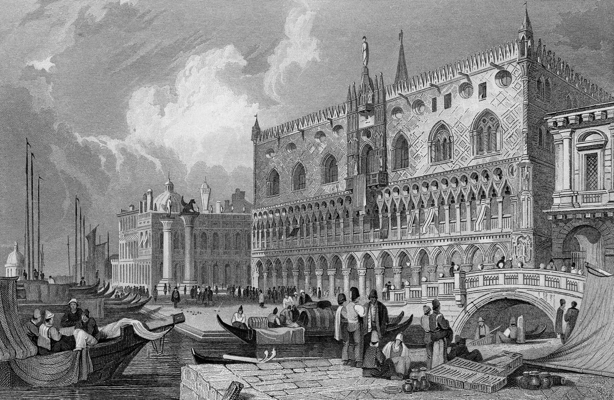 Le Grand Canal et le Palais des Doges, Venise, gravé par Charles Westwood, 1844 - Samuel Prout