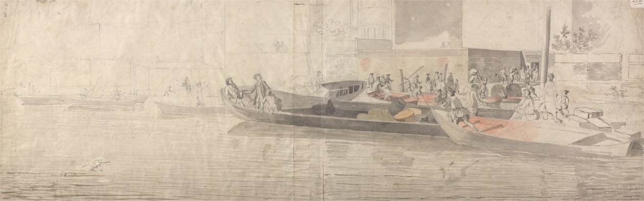 Figures et bateaux sur la Tamise - Samuel Scott