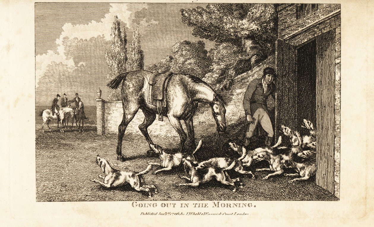 Chasseur ouvrant la porte du chenil pour laisser sortir les chiens avant d
