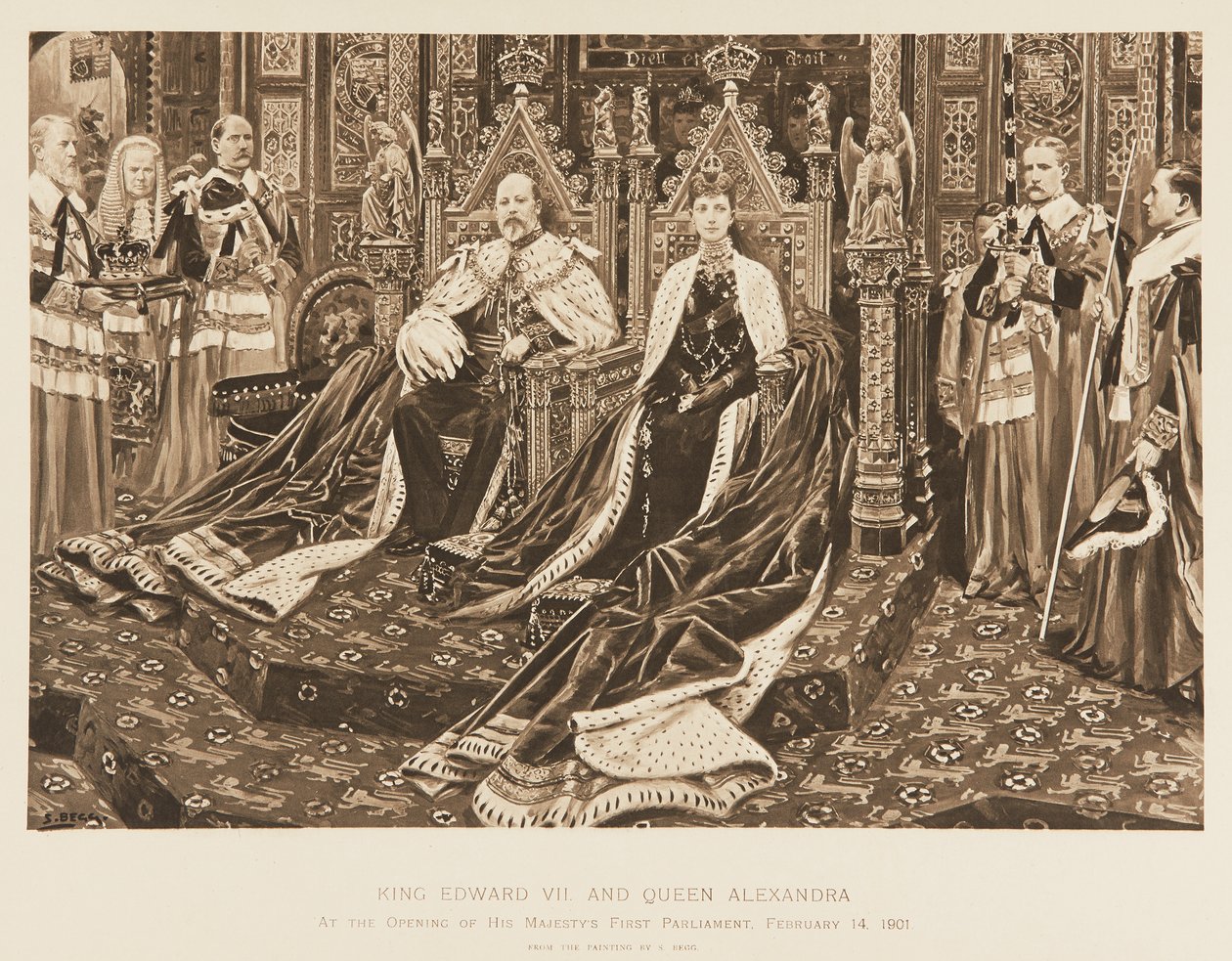 Le roi Édouard VII et la reine Alexandra au Parlement - Samuel Begg