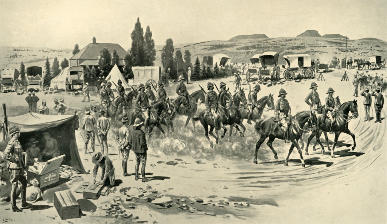Lord Roberts et son état-major partant pour une reconnaissance depuis le quartier général à Smaldeel, 1901 - Samuel Begg