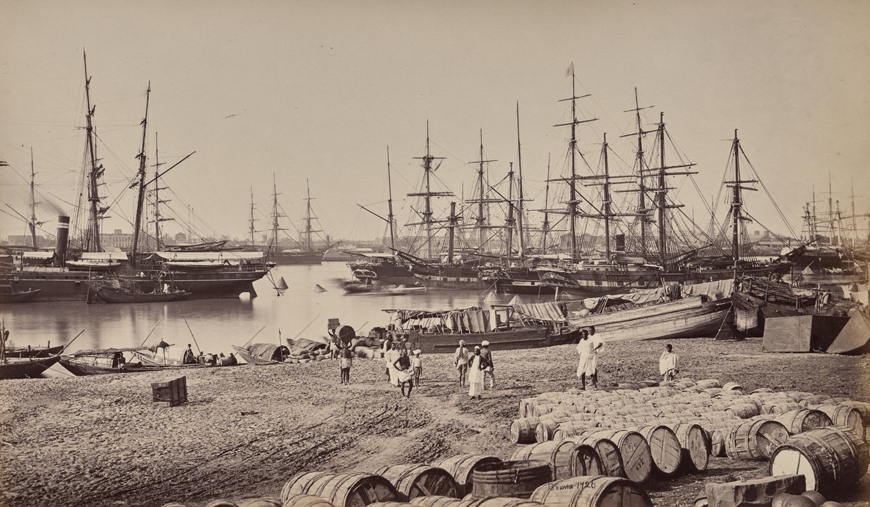 Calcutta. Débarcadère de la douane. Navires sur le fleuve Hugli - Samuel Bourne