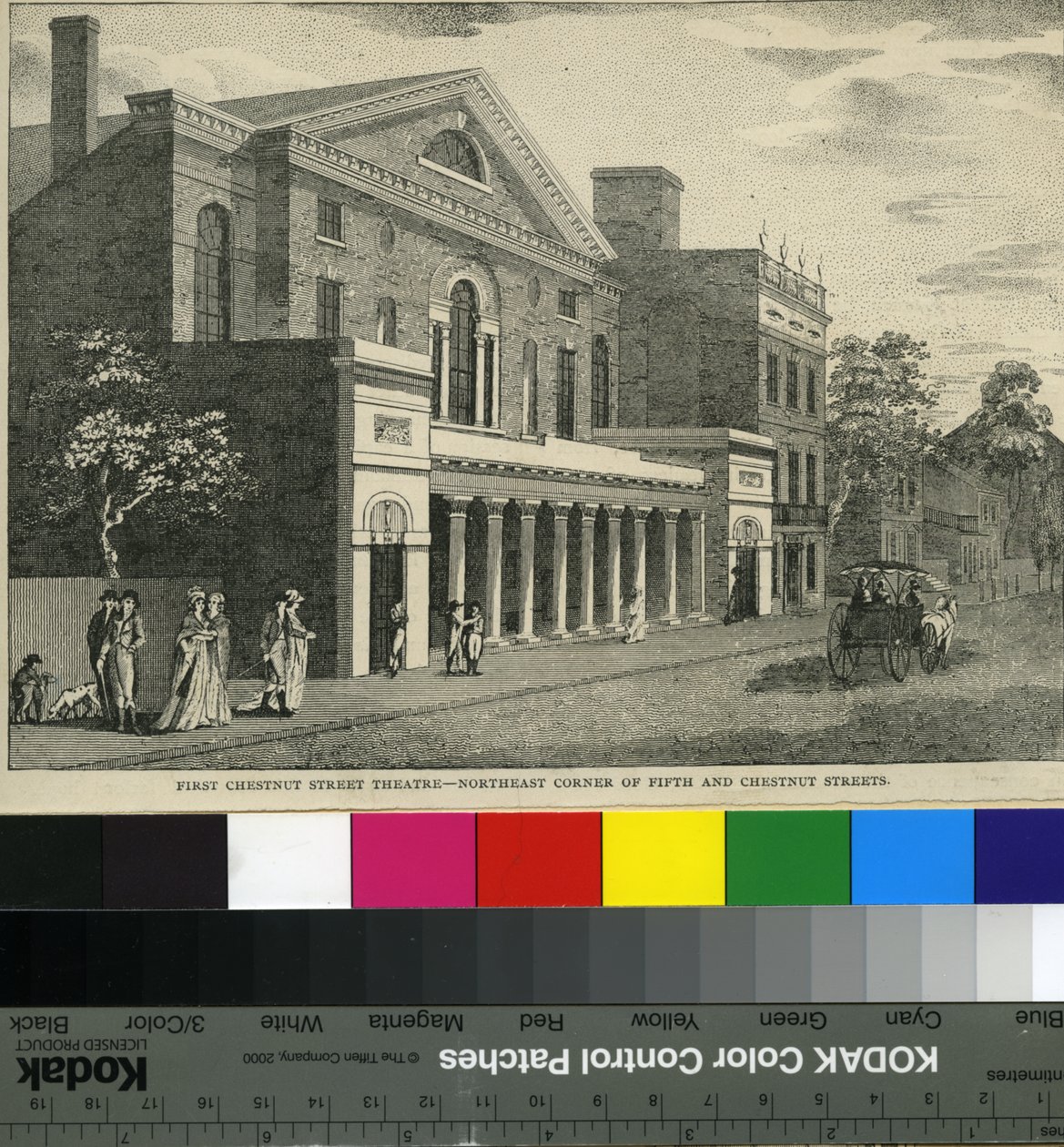 Premier Théâtre de Chestnut Street, coin nord-est des rues Fifth et Chestnut, vers 1820 - Samuel Castner