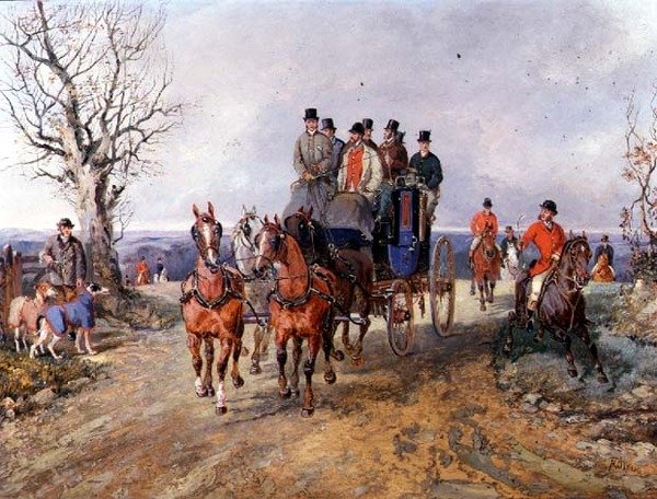 Un carrosse et quatre chevaux sur la route - Samuel Henry Alken