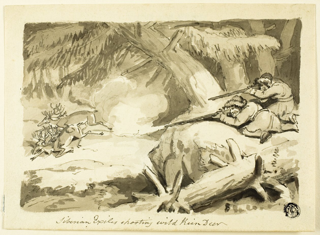 Exilés sibériens chassant le renne sauvage (recto); Coquille (verso) - Samuel Howett