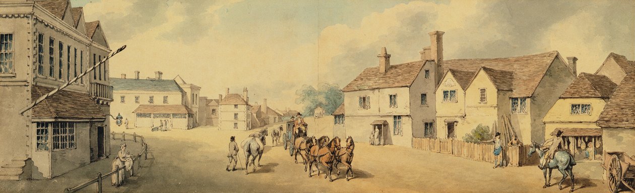 Une voiture à quatre chevaux passant par Chippenham, Wiltshire - Samuel Howitt