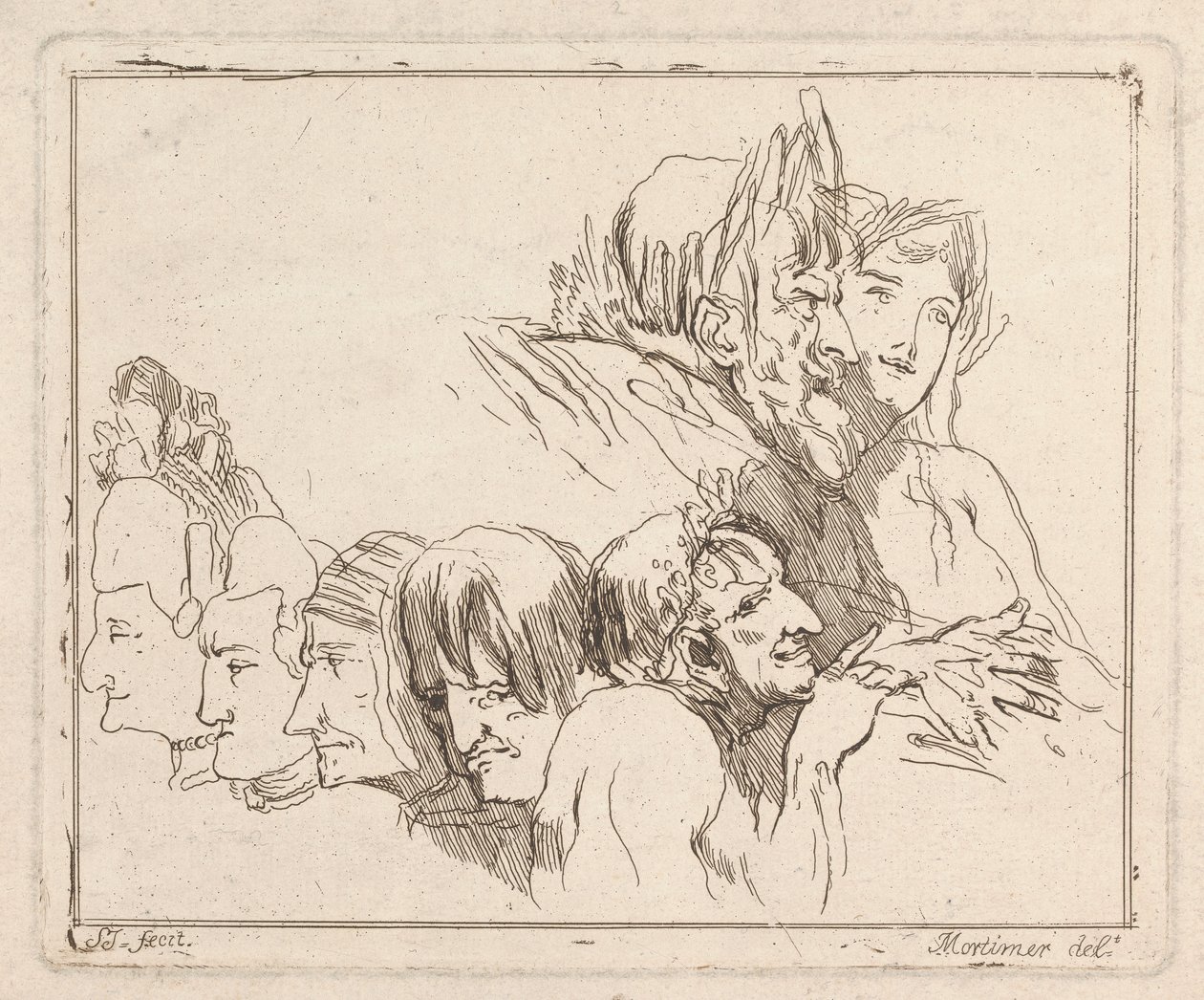 Trois gravures sur une feuille : Études de têtes - Samuel Ireland