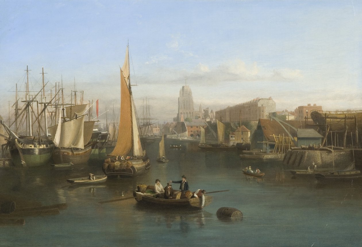 St Mary Redcliffe et Redcliffe Parade depuis Prince Street Bridge, c.1826 - Samuel Jackson