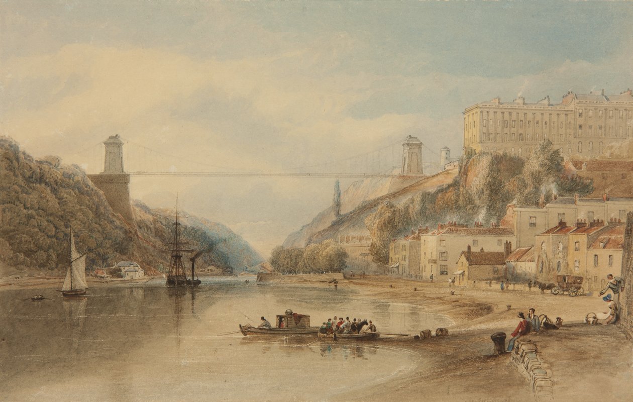 Le pont suspendu proposé depuis Rownham Ferry, vers 1836 - Samuel Jackson