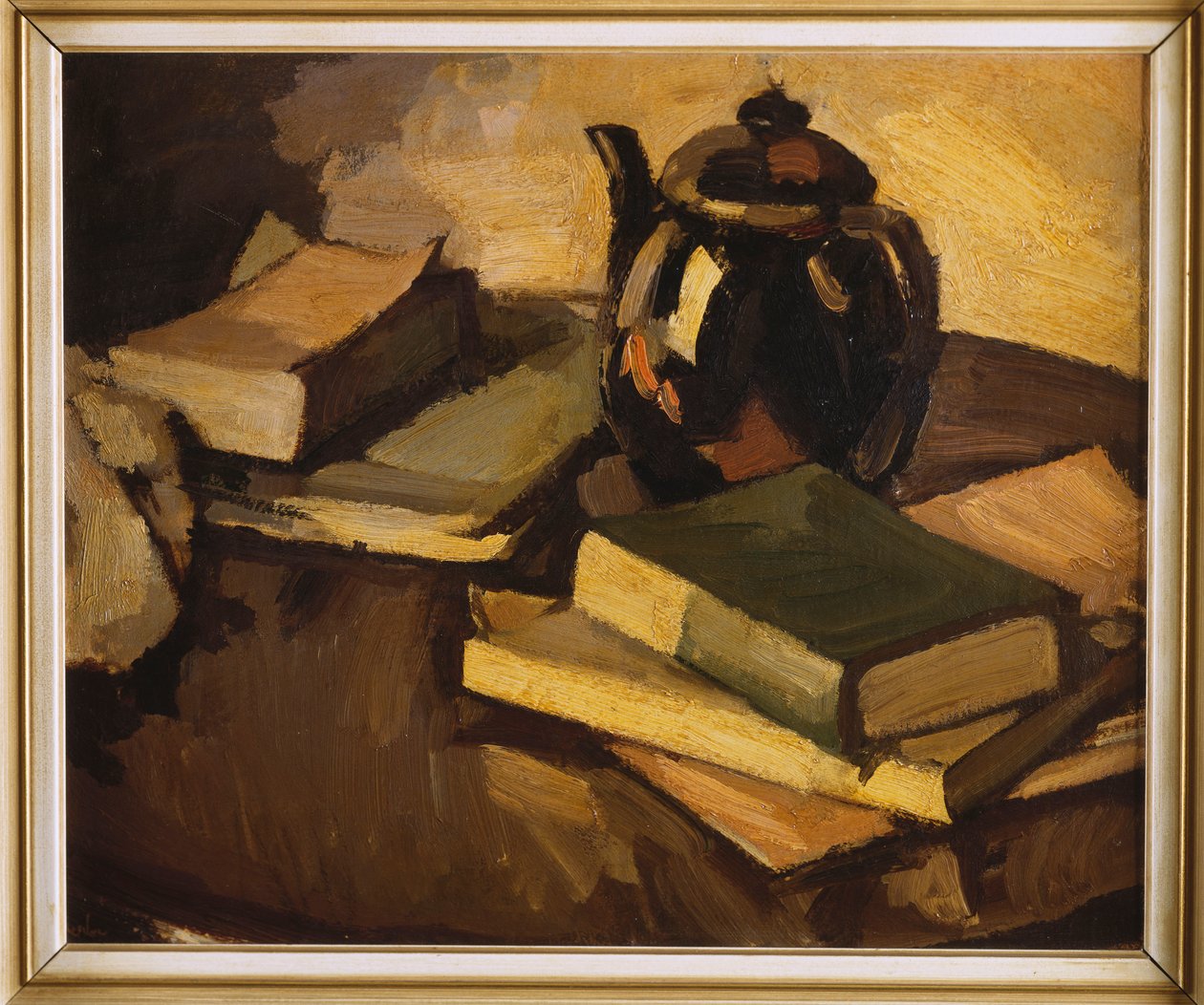 Nature morte avec une théière et des livres sur une table, vers 1926 - Samuel John Peploe
