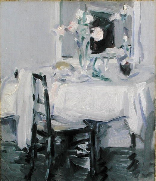 Un intérieur avec des roses dans un vase sur une table - Samuel John Peploe