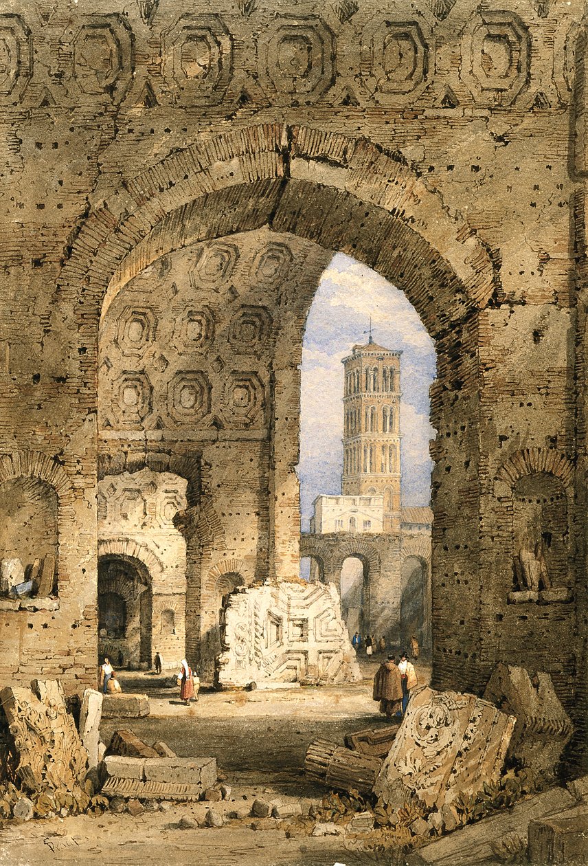 Temple de la Paix, Forum Romain (aquarelle et gouache sur papier blanc cassé) - Samuel Prout