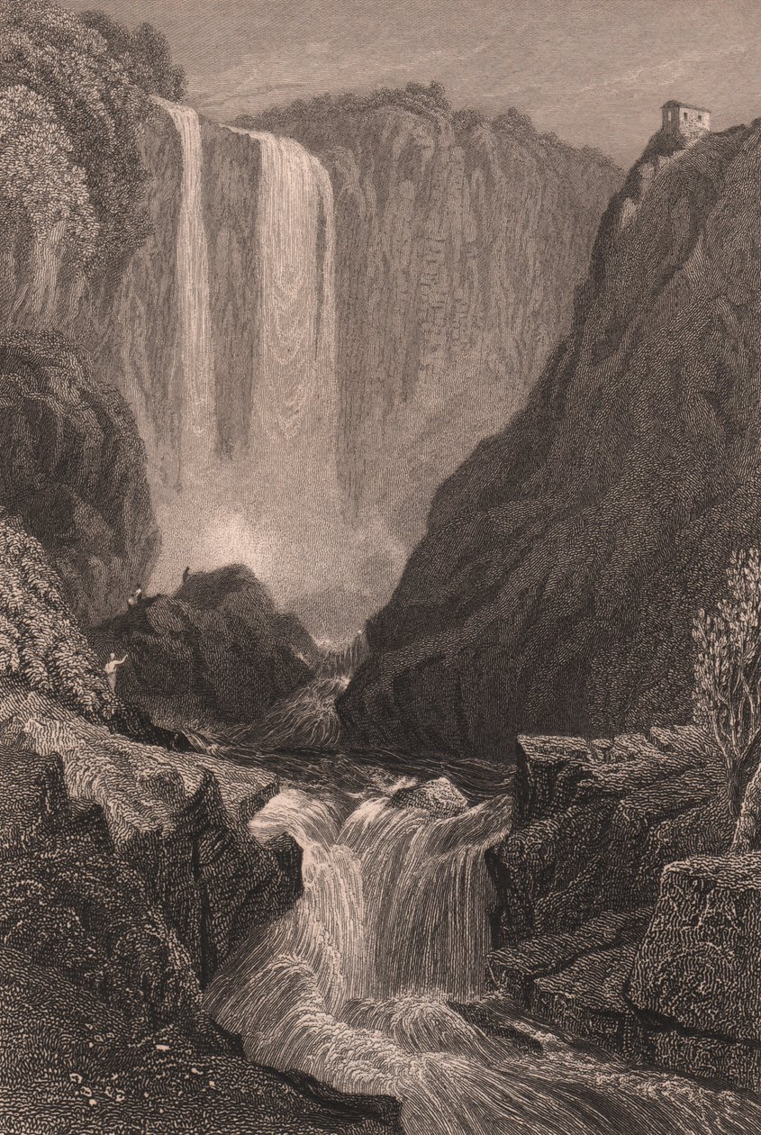 Vue des chutes de Marmore près de Terni, Ombrie, Italie (gravure sur acier d