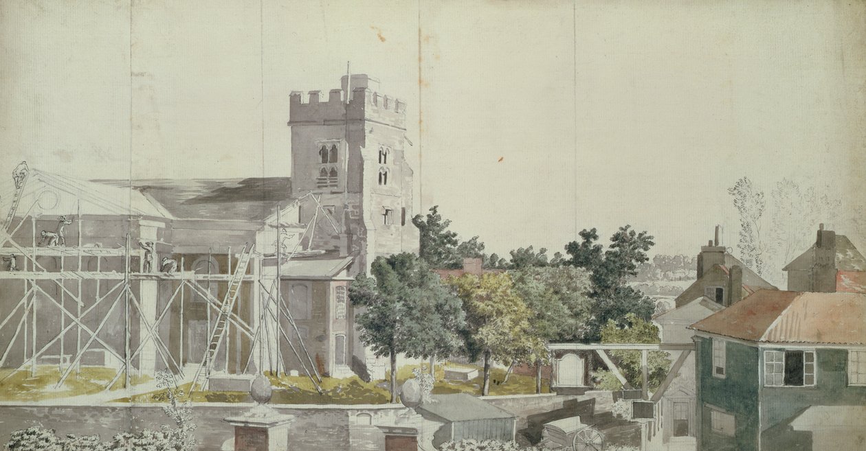 Église de Twickenham sous échafaudage, 18e siècle - Samuel Scott