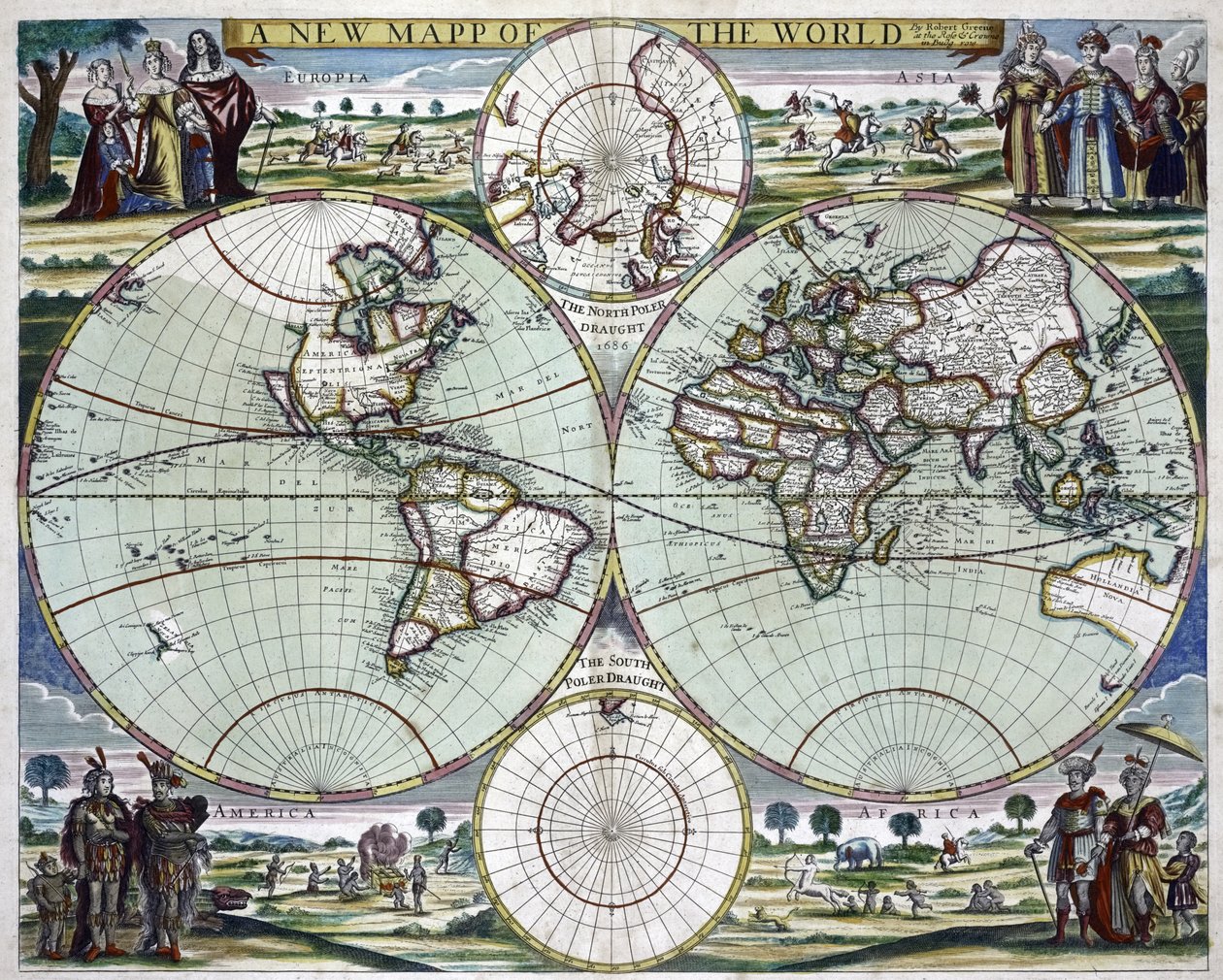 Une nouvelle carte du monde, vers 1702 (impression) - Samuel Thornton