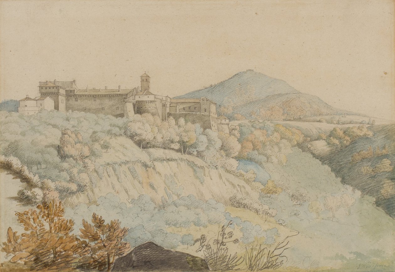 Le Couvent de Grotta Ferrata, ancien Tusculum, Italie, vers 1805 - Samuel Woodforde