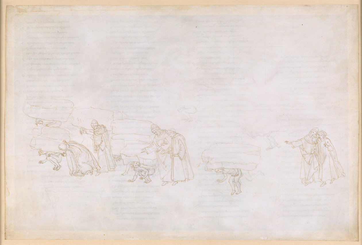 La Divine Comédie, Purgatoire XI. Premier cercle du Purgatoire : la pénitence des chevaliers et des artistes avides de gloire - Sandro Botticelli