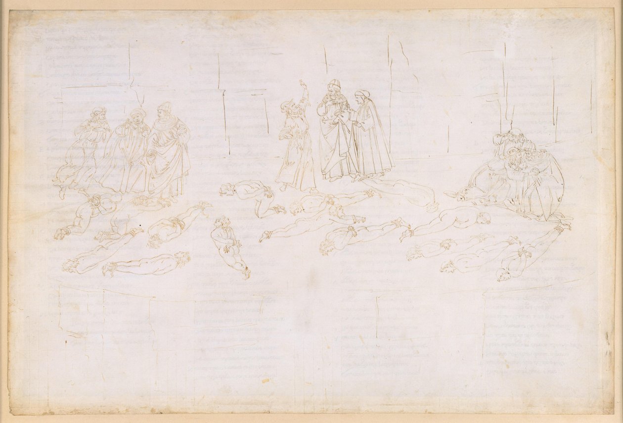 La Divine Comédie, Purgatoire XXI. Cinquième cercle du Purgatoire : pénitence des avares et des prodigues ; apparition de Stace - Sandro Botticelli