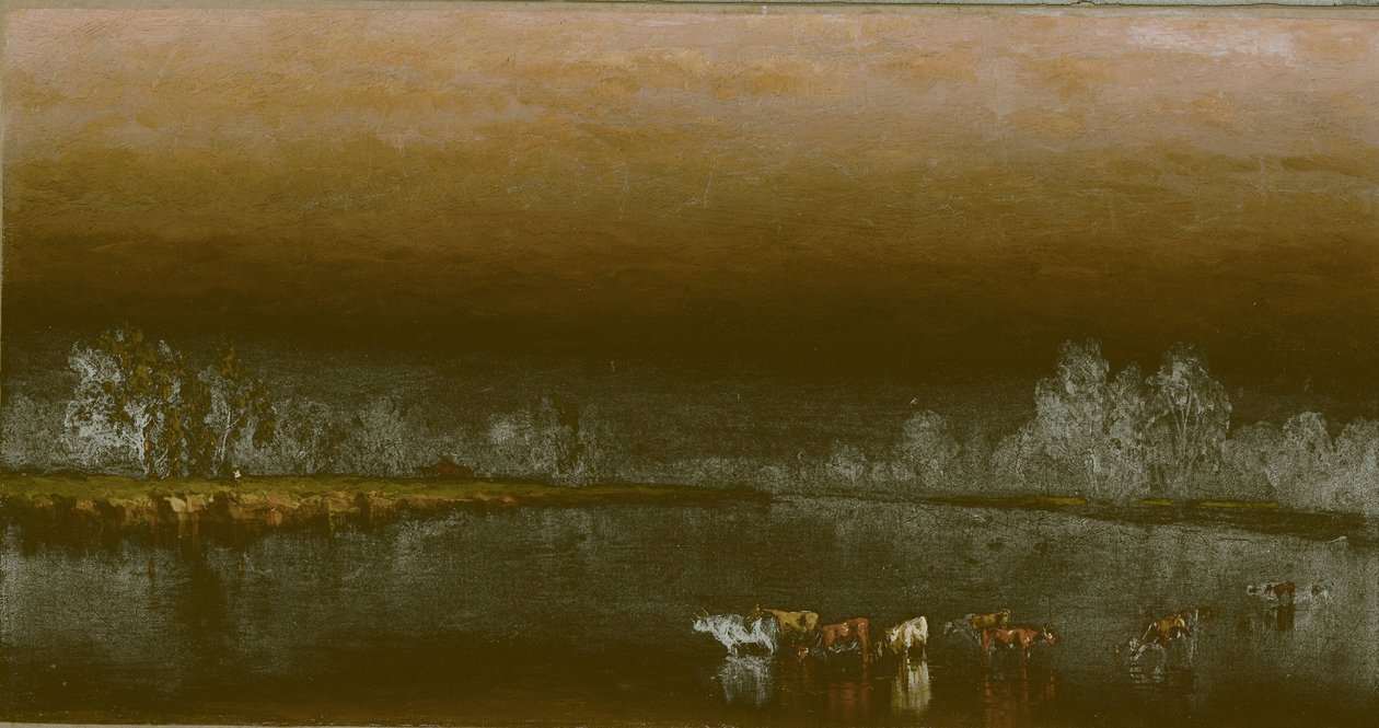 Vaches dans un étang au coucher du soleil - Sanford Robinson Gifford