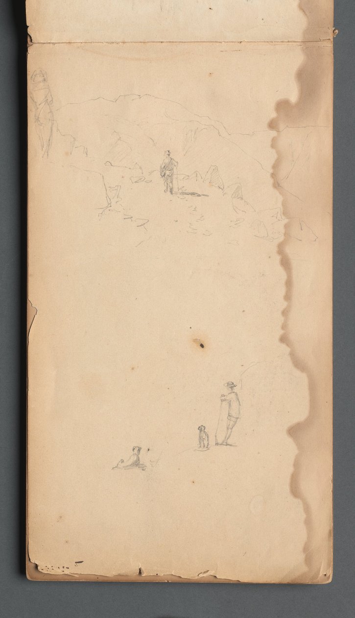 Carnet de croquis, page 02 : Figure dans un paysage avec chien - Sanford Robinson Gifford