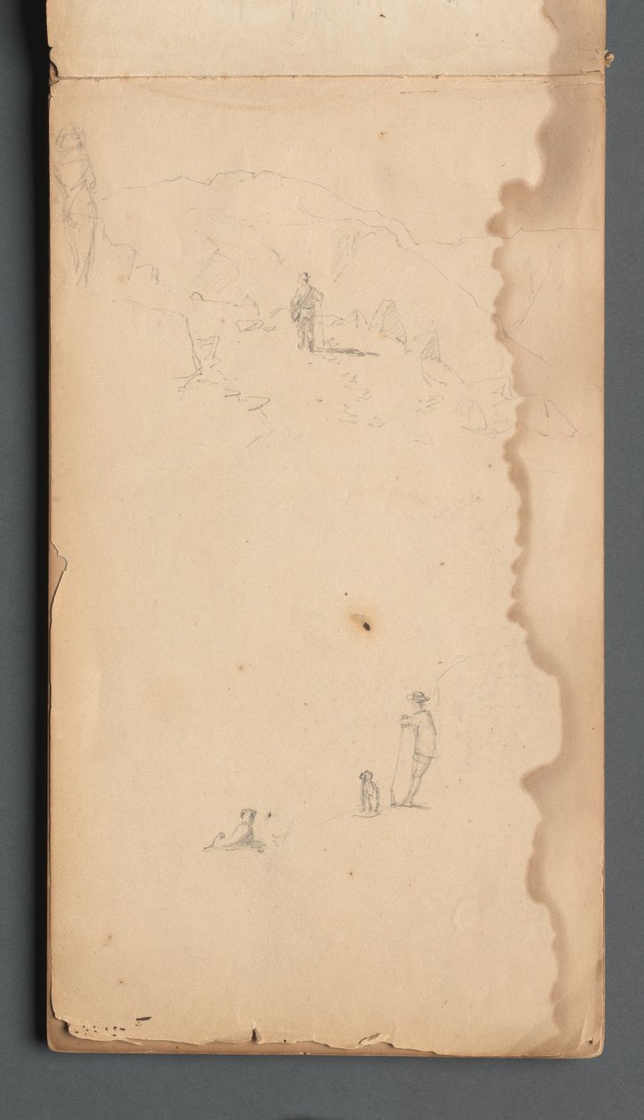 Skizzenbuch, Seite 02: Figur in einer Landschaft mit Hund - Sanford Robinson Gifford