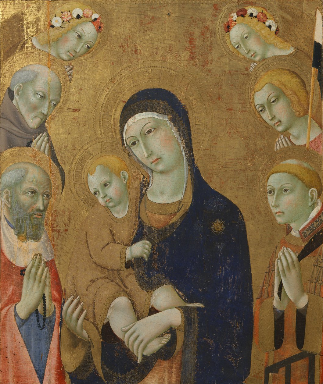 Vierge et Enfant, anges et saints | Estampe d'art