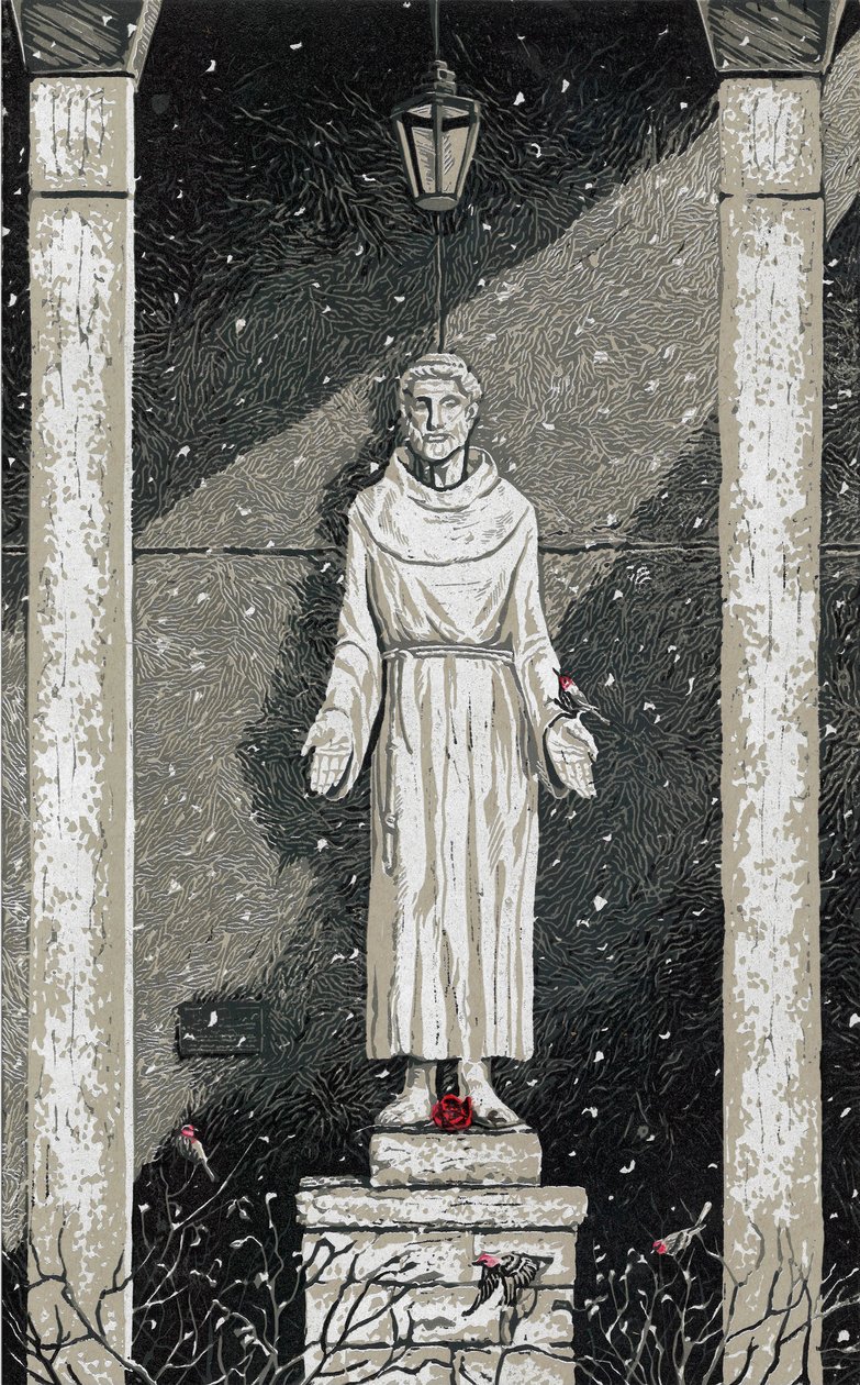 Saint François dans la neige, 2023 (peinture) - Sarah Drummond
