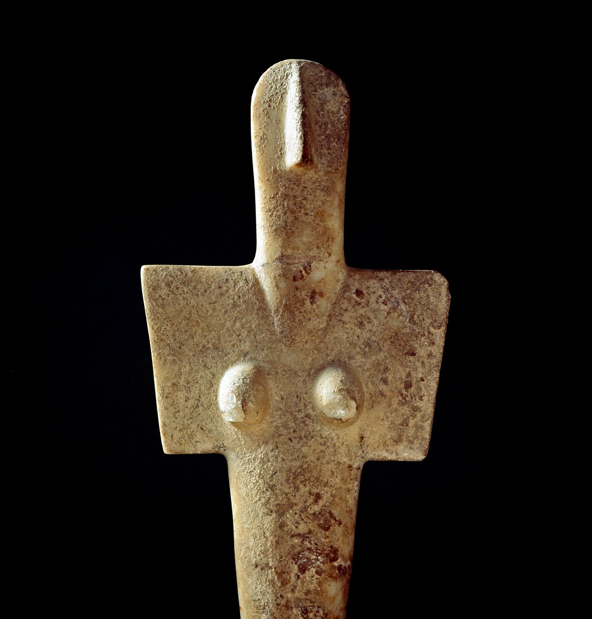 Culture nuragique (nuraghi) sarde : statuette en calcaire de déesse mère, idole de type cycladique, de Senorbì (région de Trexenta) datant de la période pré-nuragique (XXe siècle av. J.-C.) Énéolithique. Cagliari, Museo Nazionale Archeologico, Sardaigne, I - Sardinia Nuragic Civilization