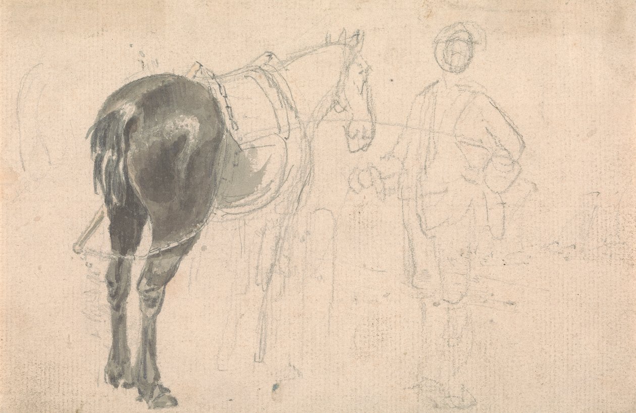 Cheval de ferme tenu par un garçon d