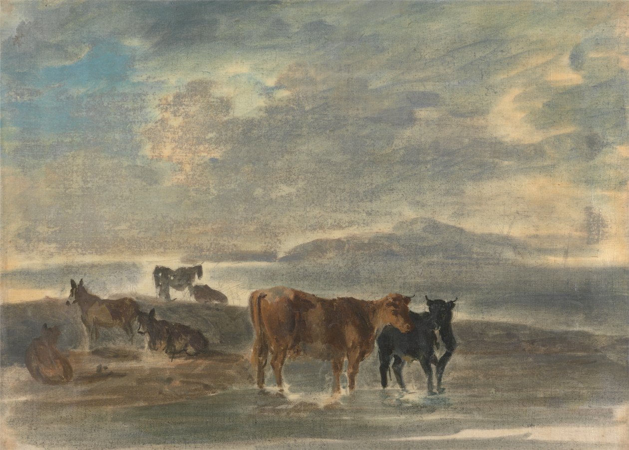 Chevaux et vaches dans un paysage vallonné - Sawrey Gilpin