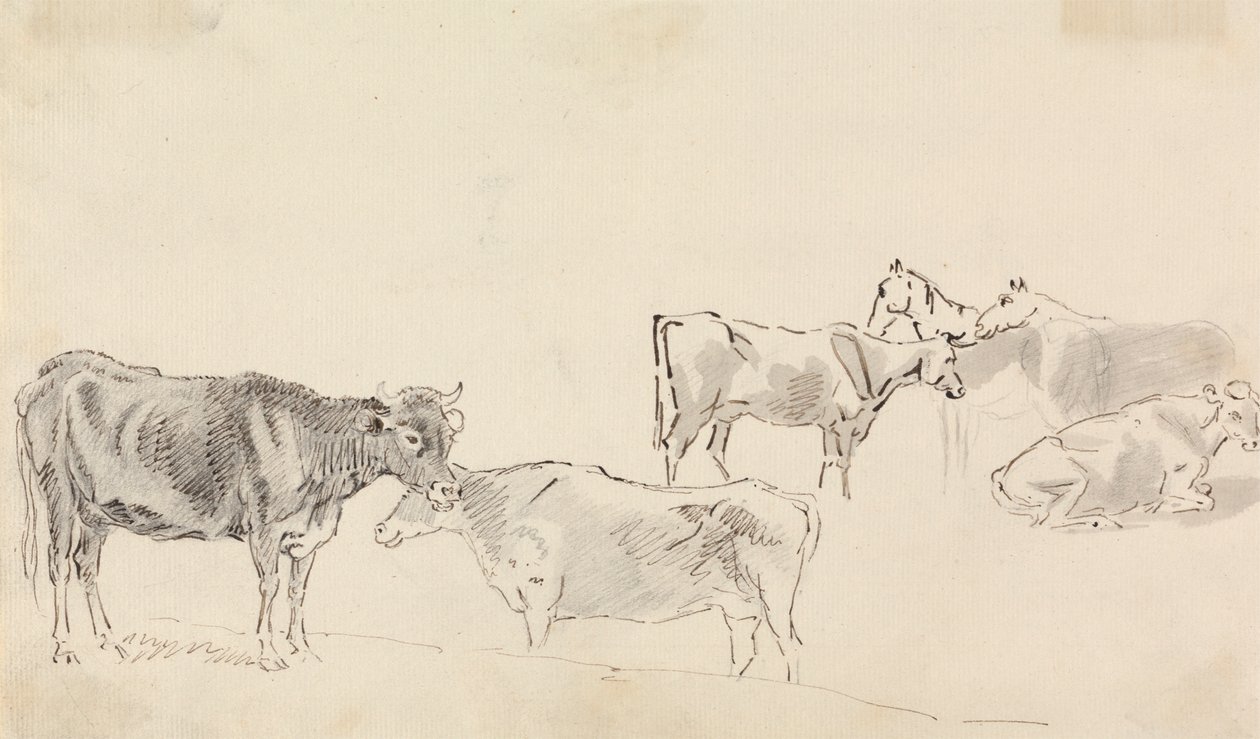 Étude de bétail avec des chevaux en arrière-plan - Sawrey Gilpin