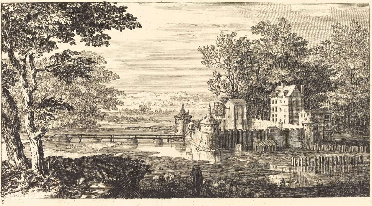 Paysage avec château - Sébastien  Le Clerc I