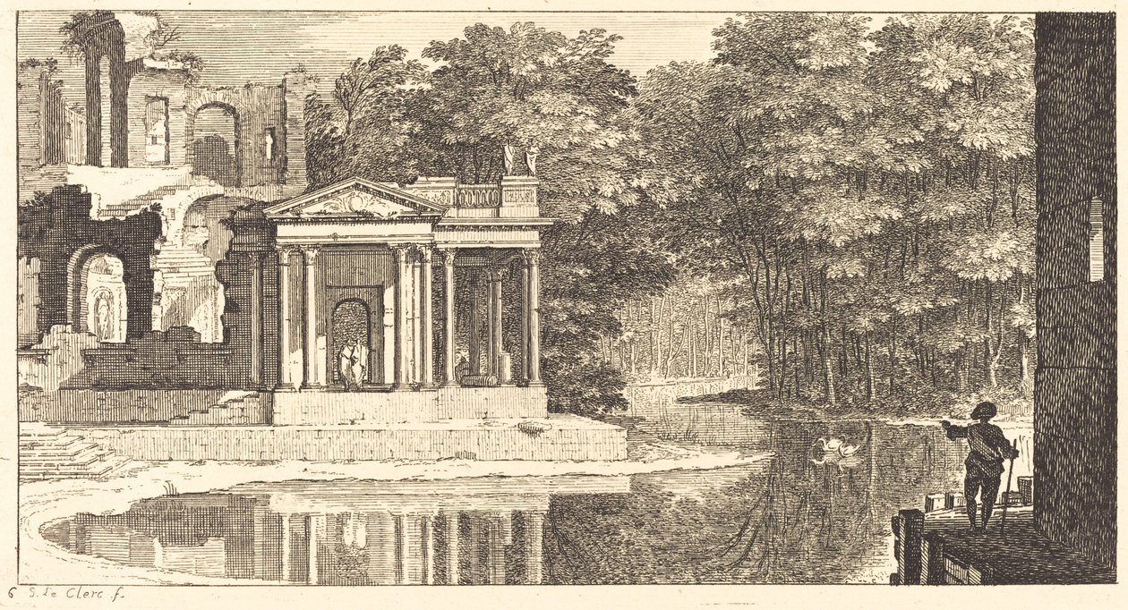Paysage avec Ruines de Temple et Étang - Sébastien  Le Clerc I