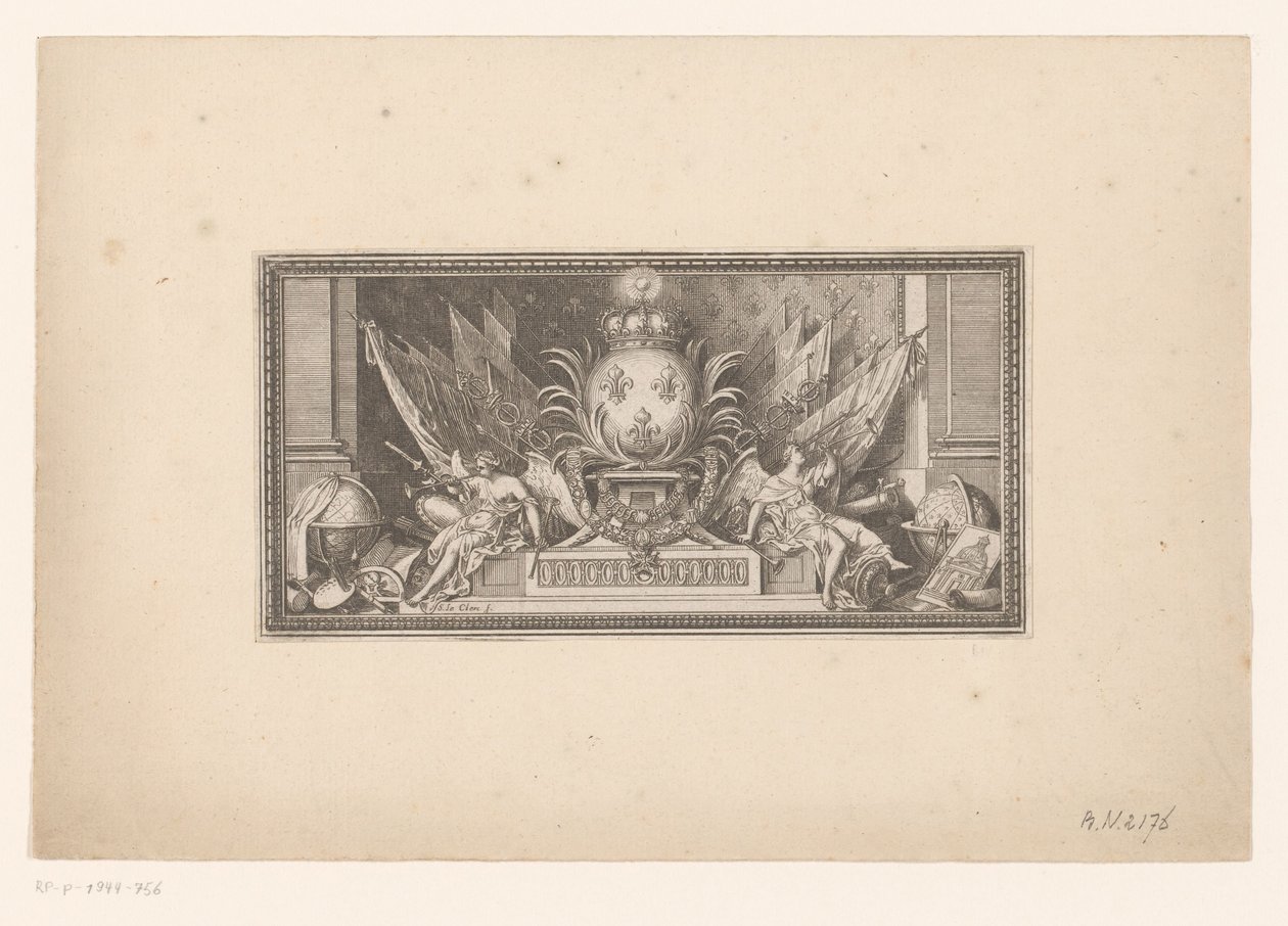 Vignette avec globe terrestre et blason de la France - Sébastien Leclerc (I)