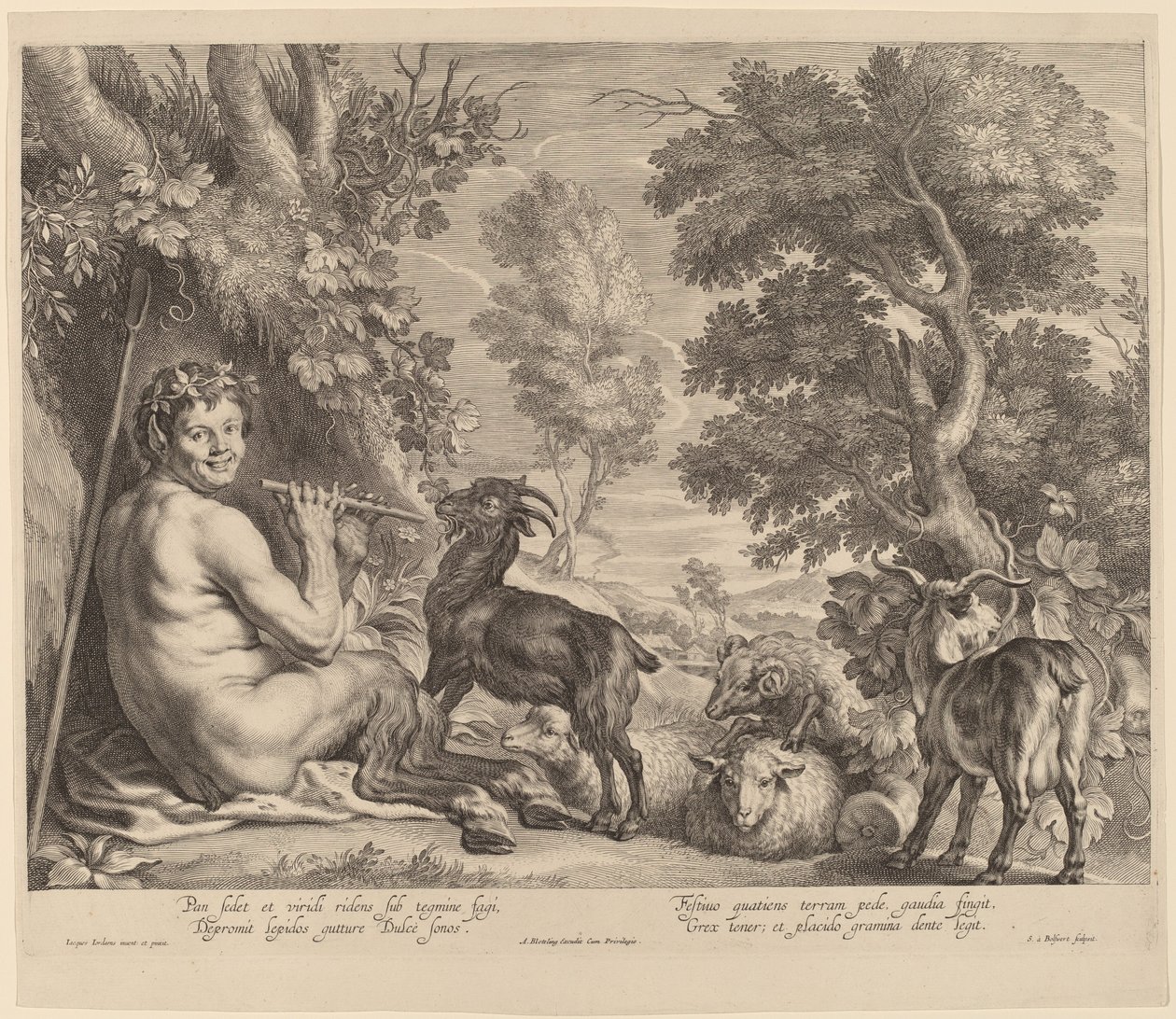 Pan jouant de la flûte - Schelte Adams Bolswert after Jacob Jordaens