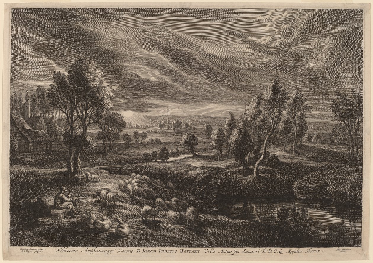 Paysage avec un village - Schelte Adams Bolswert after Sir Peter Paul Rubens