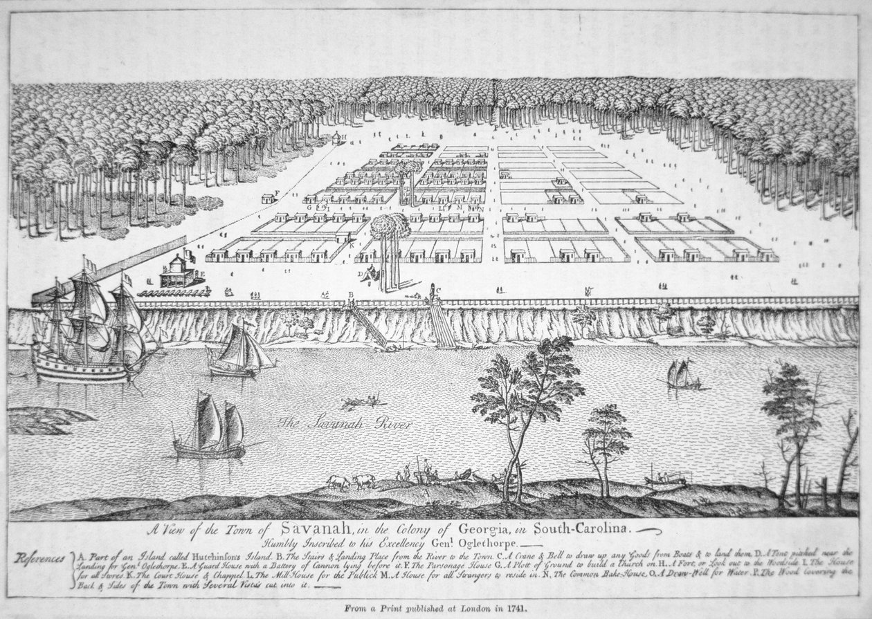 Vue de Savannah, Géorgie en 1741 - School American