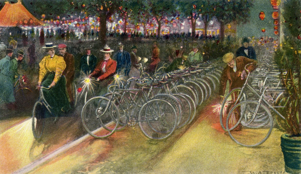 Cyclistes à New York, vers 1890, extrait de "In the Golden Nineties" par Henry Collins Brown - School American