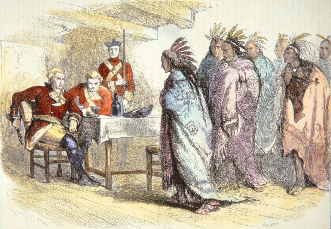 Pontiac rend visite au Major Gladwin au Fort Detroit en 1763 - School American