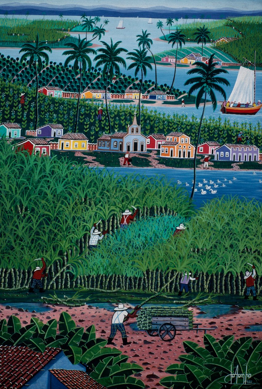 Art naïf représentant la récolte de bambou, État de Bahia, Brésil - School Brazilian