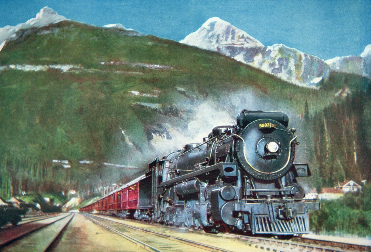 Chemin de fer Canadien Pacifique au pied des montagnes Rocheuses - School Canadian