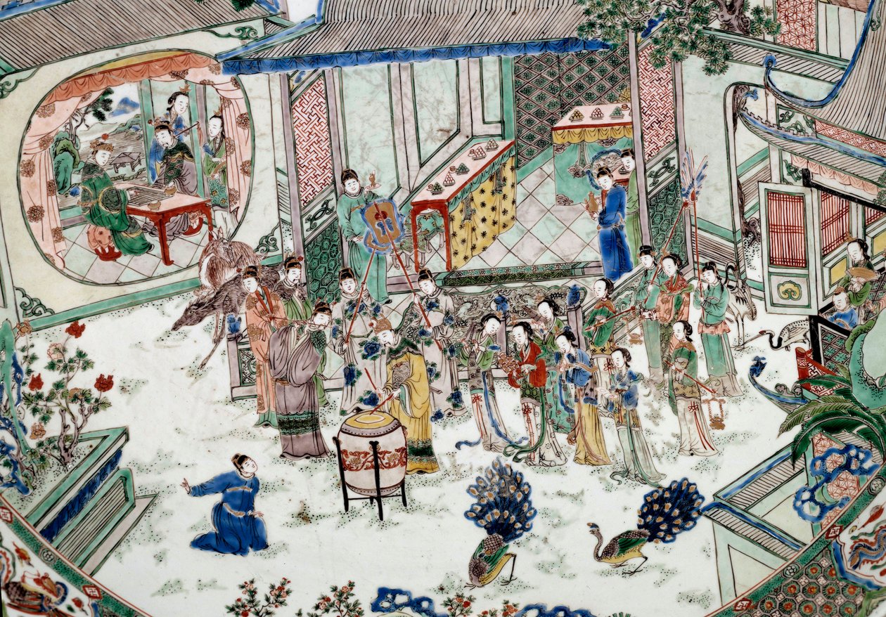 Art chinois : fête traditionnelle avec concert. Peinture sur porcelaine. 18ème siècle. Paris, Musée Guimet, Musée National des Arts Asiatiques - School Chinese