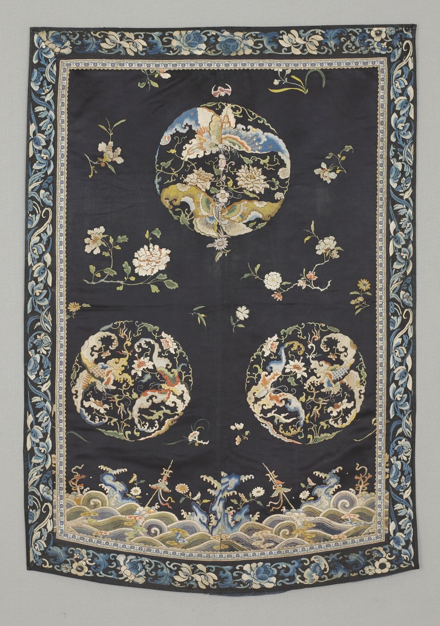 Tenture, c.1750-1800 (Soie avec broderie (point de satin), teintures naturelles et synthétiques) - School Chinese